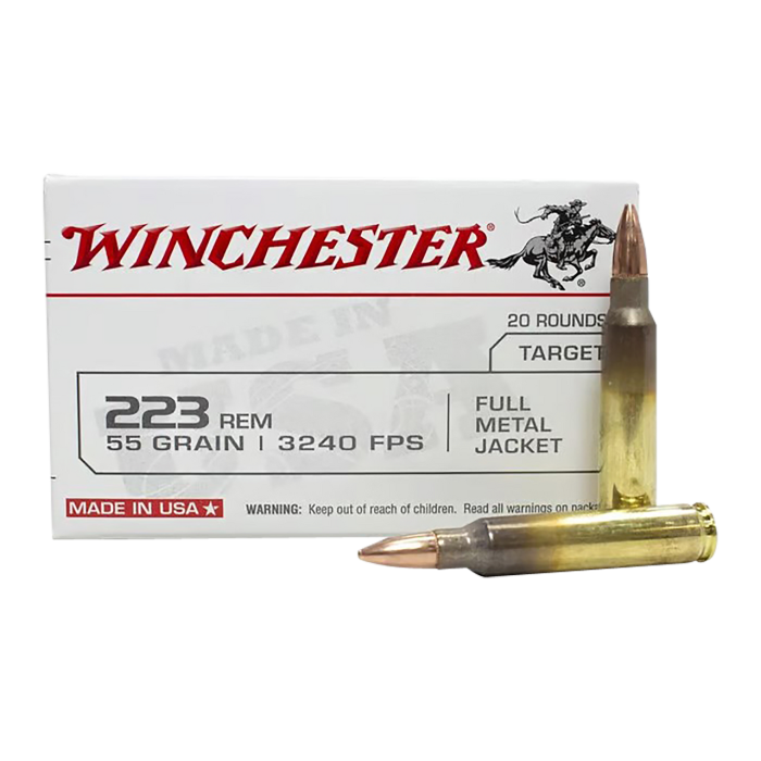 Winchester USA Rifle .223 Remington 55 Grain Full Metal Jacket Brass Cased Rifle Ammo, 20 Rounds, SG223KW