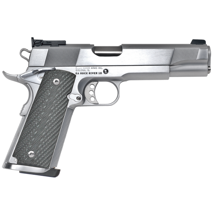 Rock River Arms PS2400 Limited Match 45 ACP, Stainless National Match Barrel 7+1 Brushed Chrome Serrated Steel Slide & Frame w/Beavertail Black G10 Grip Ambidextrous