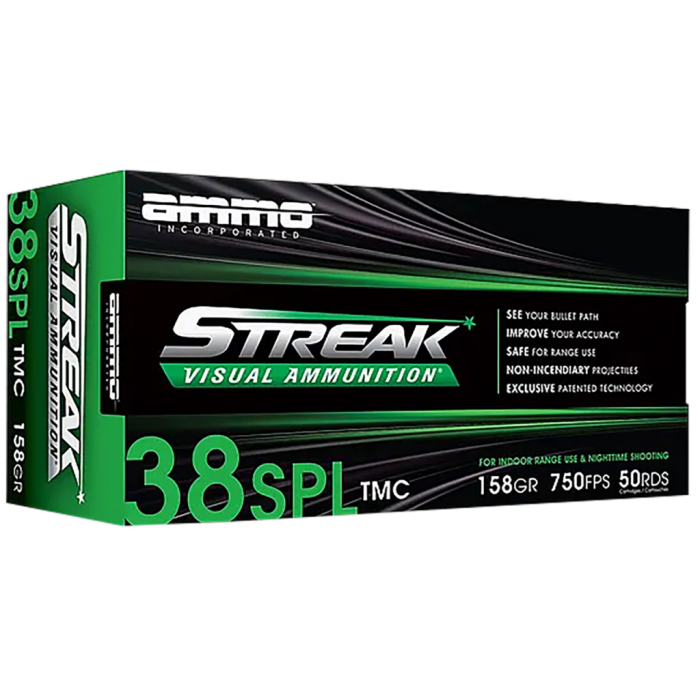 Ammo Inc Streak Visual Green 38 Special, 158gr, Total Metal Case, 50rd Box