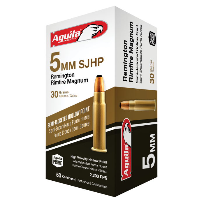 Aguila 5mm Remington Rimfire Magnum 30gr SJHP Rimfire Ammo - 50 Rounds