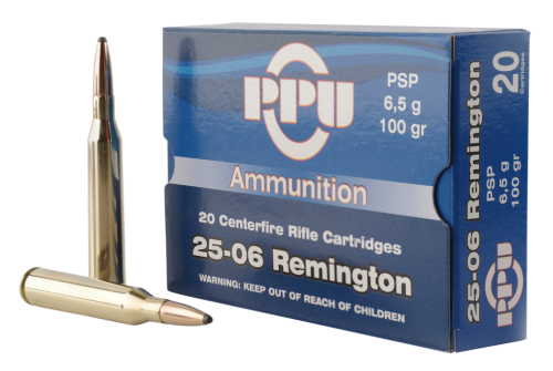 PPU PP2506P Standard Rifle 25-06 Rem 100 gr 3230 fps Pointed Soft Point (PSP) Rifle Ammo - 20 Rounds