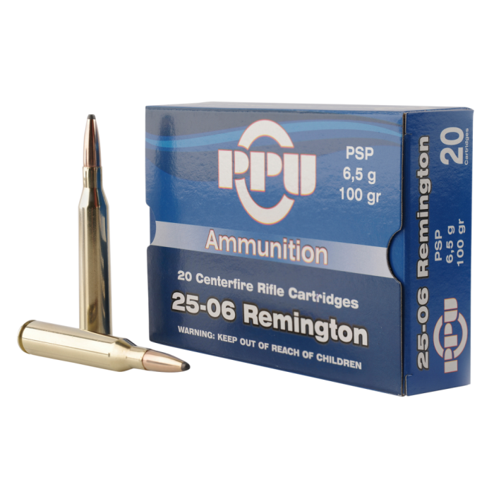 PPU PP2506P Standard Rifle 25-06 Rem 100 gr 3230 fps Pointed Soft Point (PSP) Rifle Ammo - 20 Rounds