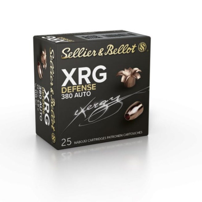 Sellier & Bellot XRG Defense .380 ACP 77gr Solid Copper Hollow Point Lead-Free 25rd Box