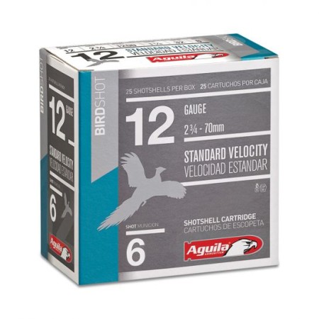 Aguila Field 12 Gauge 2-3/4 inches 6 Shot 1-1/8 oz Standard Velocity Lead Shotshell, Birdshot, 25/Box - 1CHB1216