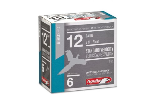 Aguila Field 12 Gauge 2-3/4 inches 6 Shot 1-1/8 oz Standard Velocity Lead Shotshell, Birdshot, 25/Box - 1CHB1216