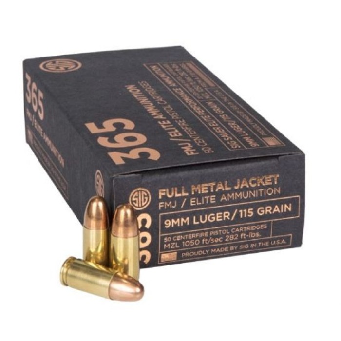 Sig 365 9mm 115gr FMJ Elite Ball Ammunition, 50 Rounds - E9MMB1-365-50