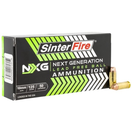 SinterFire NXG Lead Free Ball 10 mm 125 Grain Brass Cased Pistol Ammo, 50 Rounds, SF10125NXG