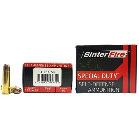 SinterFire Special Duty Self-Defense 38Spcl 110 Grain Brass Cased Pistol Ammo, 20 Rounds, SF38110SD