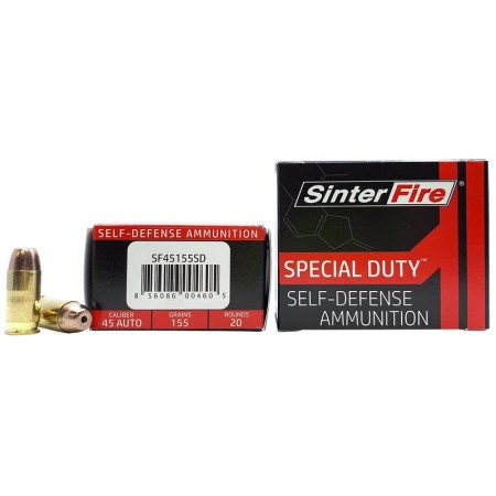 SinterFire Special Duty Self-Defense .45 ACP 155 Grain Brass Cased Pistol Ammo, 20 Rounds, SF45155SD