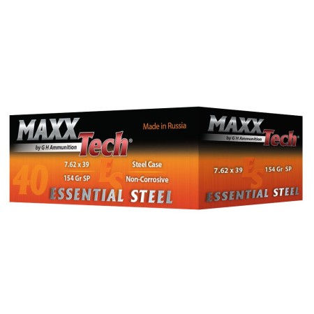 Maxxtech Essential Steel Case Rifle Ammunition 7.62X39 154Gr SP 1000/Ct (25-40Rd Boxes) ES076214C