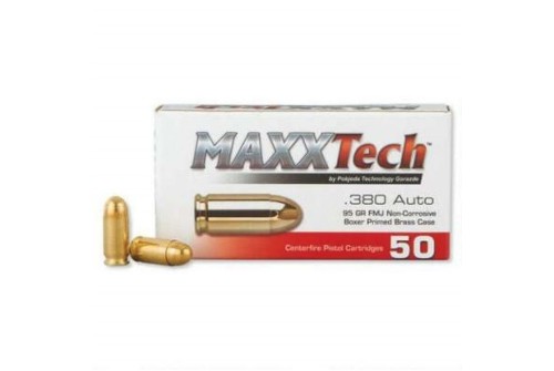 TulAmmo Maxxtech Brass Case Handgun Ammunition .380 ACP 95 gr FMJ 1000/ct Case, PTGB380BC