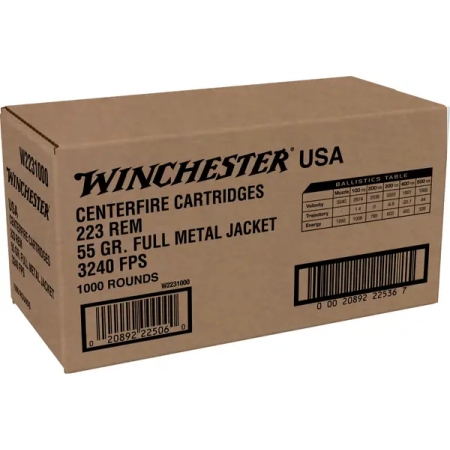 Winchester Usa Lake City Rifle Ammunition .223 Rem 55 Gr. Fmj 3240 Fps 1000/Ct (Case) W223KC -