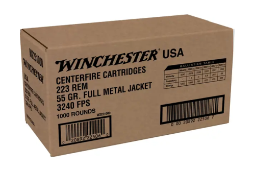 Winchester Usa Lake City Rifle Ammunition .223 Rem 55 Gr. Fmj 3240 Fps 1000/Ct (Case) W223KC -