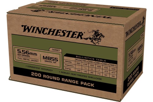 Winchester Lake City 5.56mm M855 Green Tip 62gr FMJ 4-200 RD Boxes 800 RD Case, WM855200C