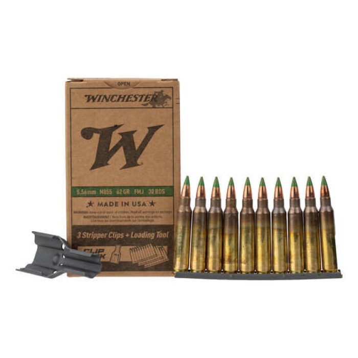 Winchester USA M855 Green Tip Rifle Ammunition 5.56mm 62gr FMJ 3060 fps 30/ct (Stripper Clips)