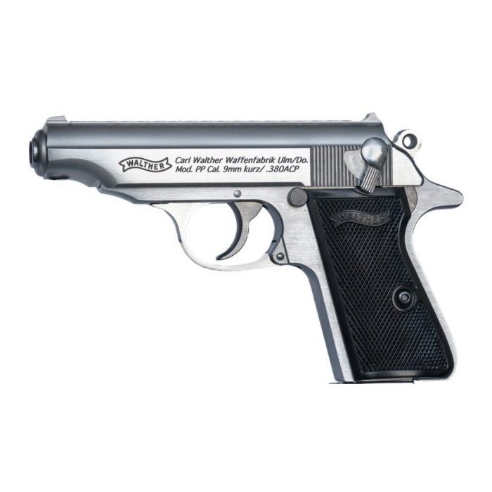 WALTHER PP 380ACP STAINLESS 7RD BLACK SYNTHETIC GRIPS