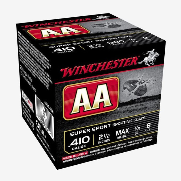 Winchester AA, .410 Bore, 1/2 oz, 2.5in, 8 Shot, Centerfire Shotgun Ammo, 100 Rounds, AASC418VP