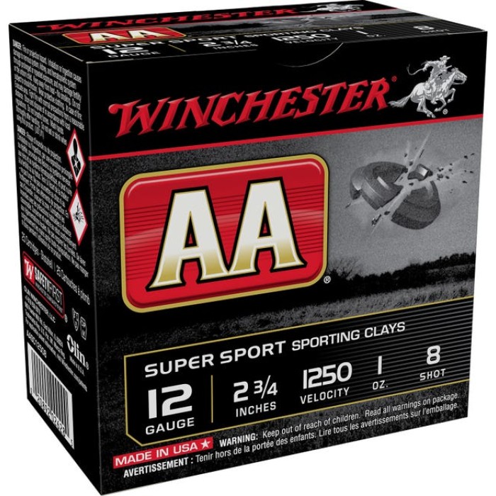 Winchester Ammo AASC12508 AA Sporting Clay 12 Gauge 2.75" 1 oz 8 Shot 25 Bx