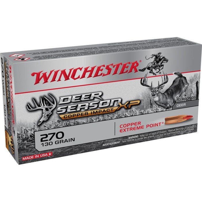 Winchester Ammo X270CLF Copper Impact 270 Win 130 gr Copper Extreme Point Lead Free 20 Per Box