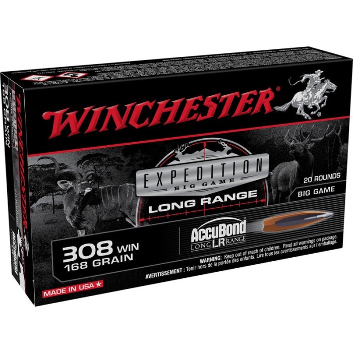 EXPEDITION BIG GAME LONG RANGE 308 WINCHESTER AMMO - 105-004-429WB 308 WINCHESTER 168GR ACCUBOND LR 20/BOX