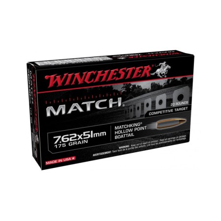 Winchester Match BTHP Rifle Ammunition 7.62x51mm NATO 175gr 20/ct