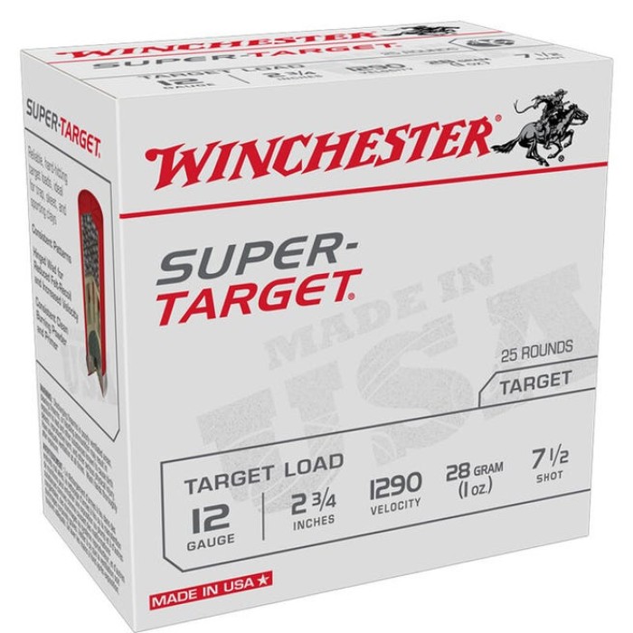 Winchester SUPER-TARGET 12 Gauge 1oz, 2.75in, 7.5 Shot Size, 1290MV, Shotgun Ammo, 25 Rounds, TRGT12907