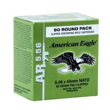 American Eagle 5.56x45 62 gr FMJ 90 Rounds on Stripper Clips - XM855AF90