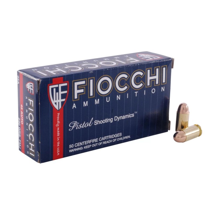 Fiocchi Pistol Shooting Dynamics Handgun Ammunition .45 Acp 230 GR Fmj 860 Fps 50/Ct 45A500C