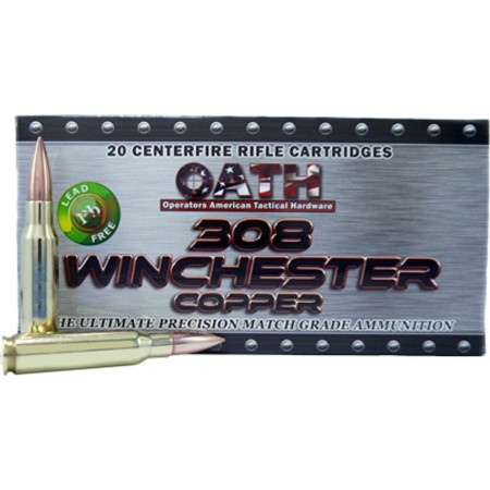 Oath H308C Match Grade 308 Winchester 180 GR Copper 20 Bx/ 10 Cs - Brass Casing