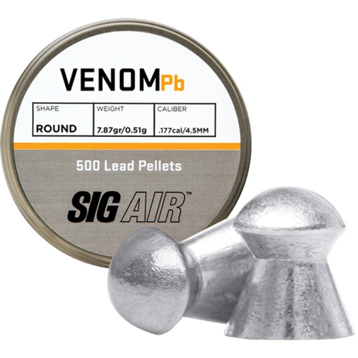 Sig Sauer Venom .177 Cal 7.87gr Round Lead 500ct Airgun Pellets AIR-AMMO-VPB-177