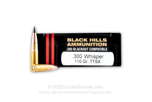 Black Hills Ammunition 300 Blackout Whisper 110 GR TTSX Rifle Ammunition 20 Round Box