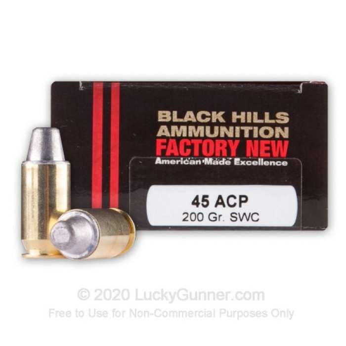 45 ACP - 200 Grain SWC - Black Hills - 20 Rounds