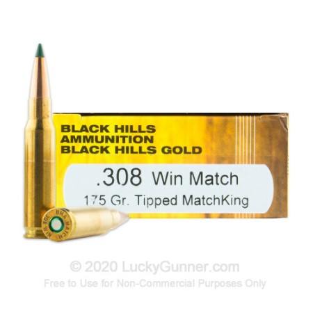 308 - 175 Grain Tipped MatchKing - Black Hills Gold - 20 Rounds