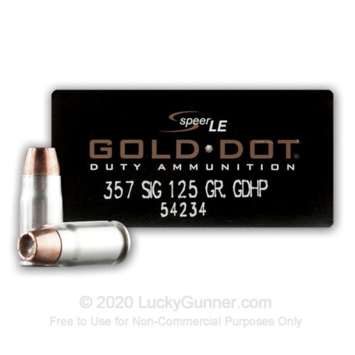 Speer Gold Dot .357 SIG 125 Grain Jacketed Hollow Point Brass Cased Centerfire Pistol Ammo, 50 Rounds, 54234