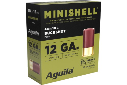 Aguila 1CHB1385 Minishell Buckshot 12 Gauge 1.75" 5/8 oz 4B (7P)/1B (4P) Shot 25 Per Box/ 10 Case