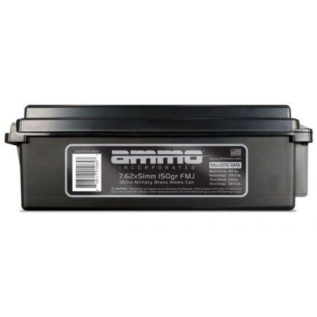 Ammo Inc 150 gr FMJ 7.62x51mm Ammunition, 120 Round Ammo Can - 762150FMJ-B120