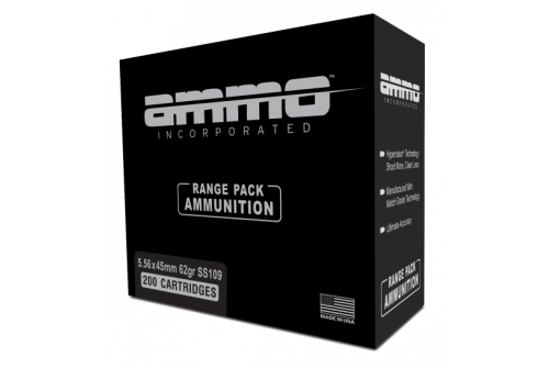 Ammo, Inc. 5.56x45mm NATO, 62 Grain, SS109 Penetrator Steel Core FMJ, Brass Centerfire Rifle Ammo, 200 Rounds, 556062FMJ-A200