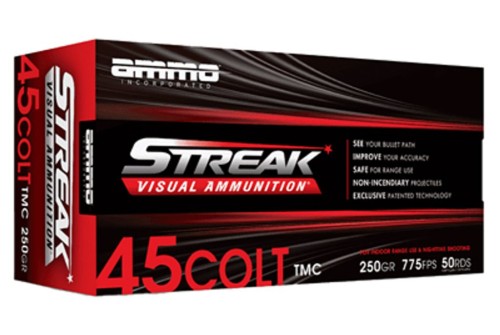 Ammo Inc Streak Visual 45 Long Colt, 250gr, Non-Incendiary Red Tracer Bullet, 50rd Box