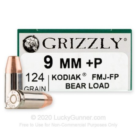 9mm - +P 124 Grain FMJ FP - Grizzly - 20 Rounds