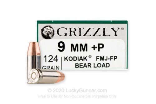 9mm - +P 124 Grain FMJ FP - Grizzly - 20 Rounds