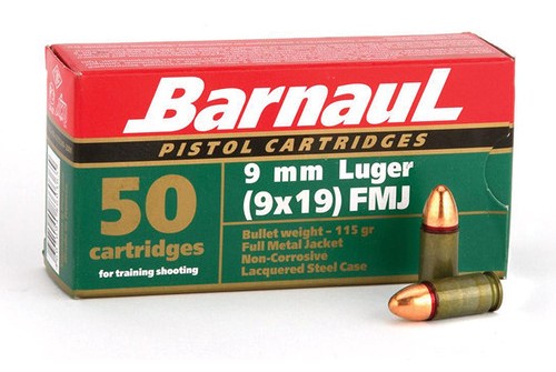 BARNAUL 9MM 115GR FMJ LACQUER STEEL CASE 50/box