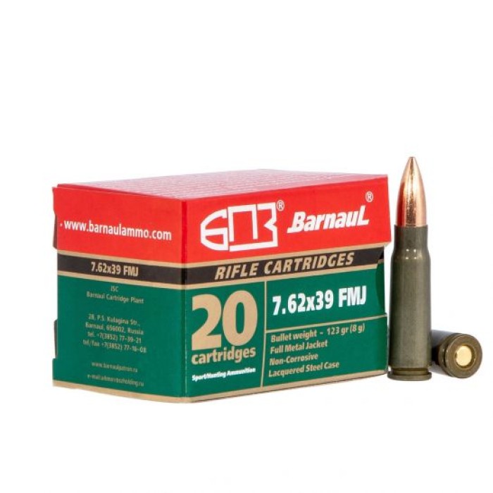 MKS Supply Barnaul 123 gr Full Metal Jacket 7.62x39mm Ammo, 20/box - 762X39FMJ123