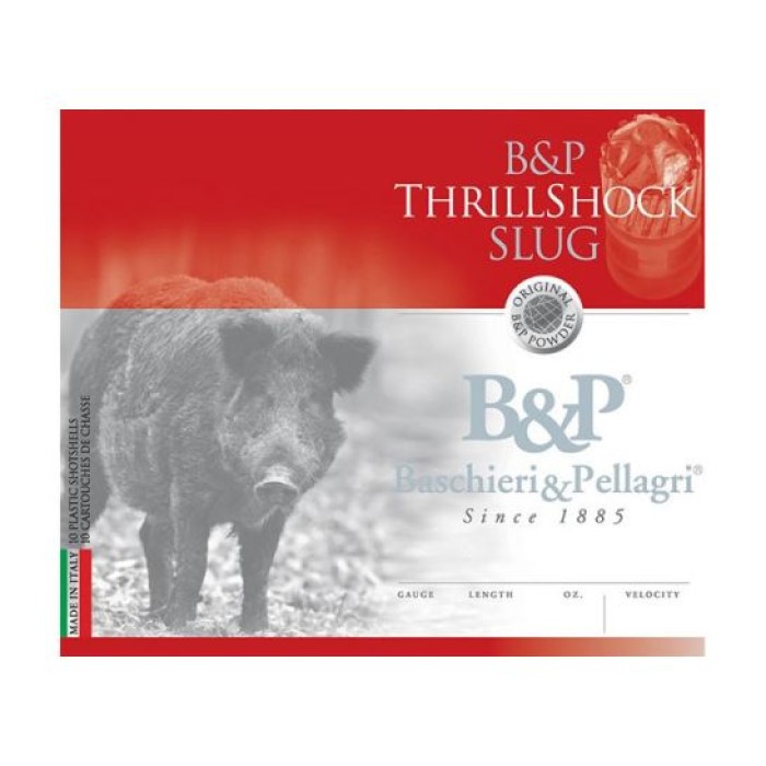 Baschieri & Pellagri ThrillShock Slug Shotshells- 12 ga 2-3/4 In 1-1/8 oz 1500 fps 10/ct, CA7C06SLA001