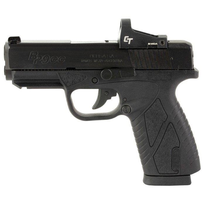 Bersa BP CC 9mm, 4" Barrel, Black, Crimson Trace Red Dot, 8rd