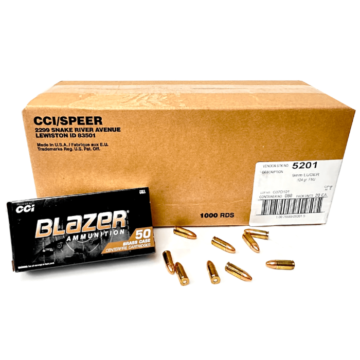 CCI Blazer Brass 9mm Luger Ammo 124 Grain Full Metal Jacket