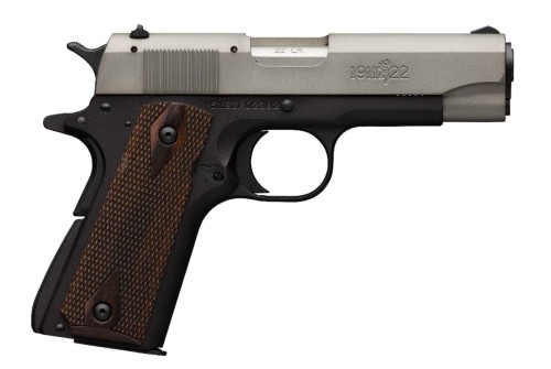 Browning 1911-22 A1 Compact *CA Compliant* .22 LR, 4" Barrel, Walnut Grips, SS/Black, 10rd