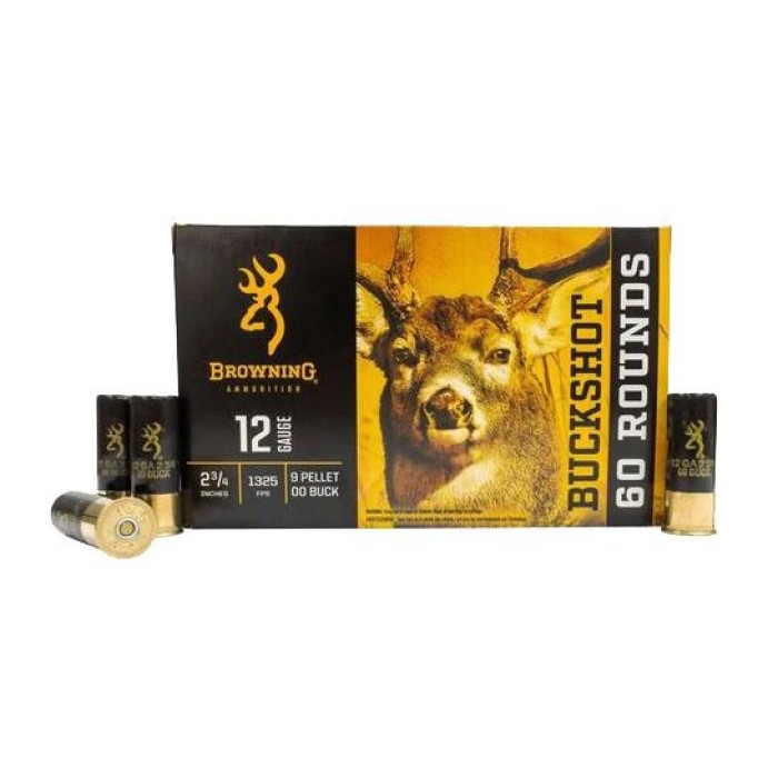 Browning Buckshot 12 GA, 2-3/4in. 9 Pellet 00 Shot - 60 Rounds [MPN: B193111223]