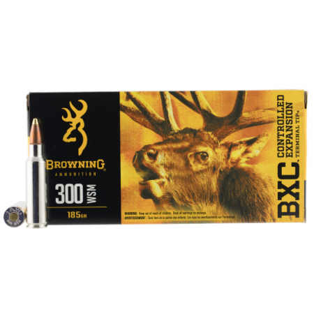 Browning BXC .300 Winchester Short Magnum 185 grain Controlled Expansion Terminal Tip Nickel Plated Brass Cased Centerfire Rifle Ammo, 20 Rounds, B192230001