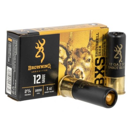 Browning BXS Shotshell Deer 12 Gauge 2.75 in 1 oz Sabot Slug Centerfire Shotgun Slug Ammo, 5 Rounds, B193111221