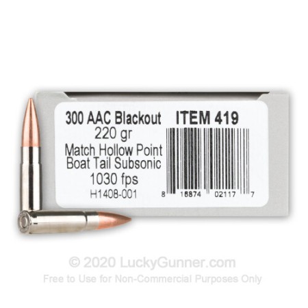 300 AAC Blackout - 220 Grain HPBT - Underwood Subsonic - 20 Rounds